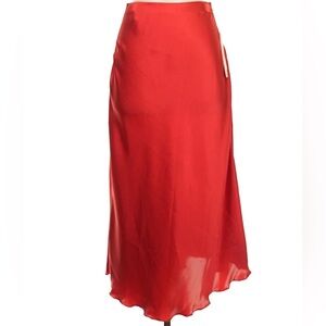 Nicole Miller Red Midi Slip Skirt Pull-On Elastic Waist Unlined Vibrant Small S